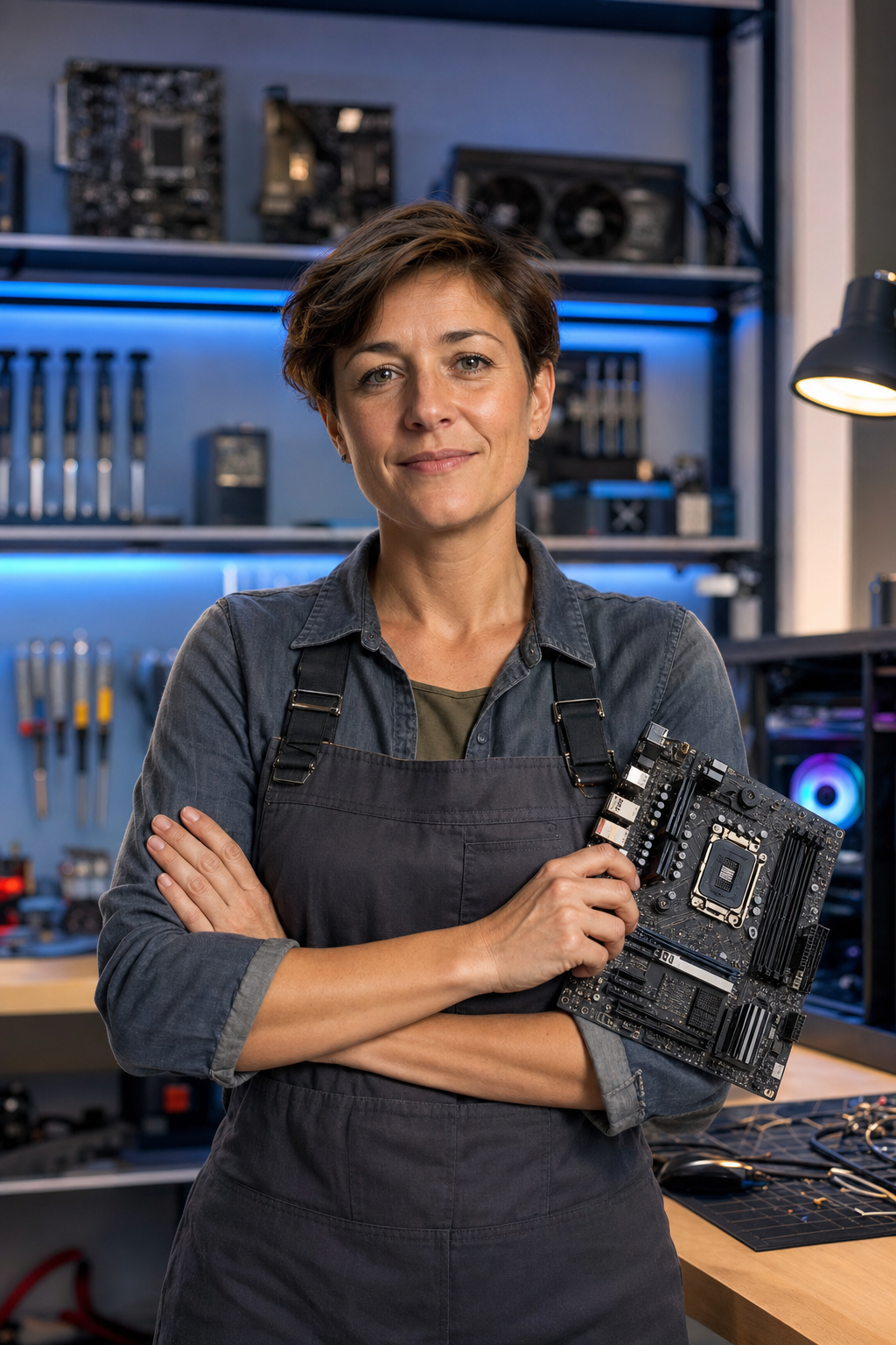 Inès Roche, fondatrice de CarteMère, dans son atelier de réparation informatique à Blois