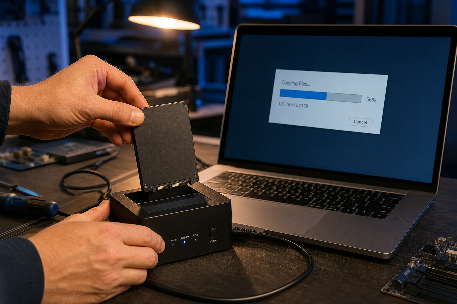 Récupération de données depuis un disque SSD sur station de récupération